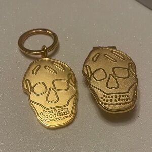 Gold Alexander McQueen Skull Keychain and Money Clip Set